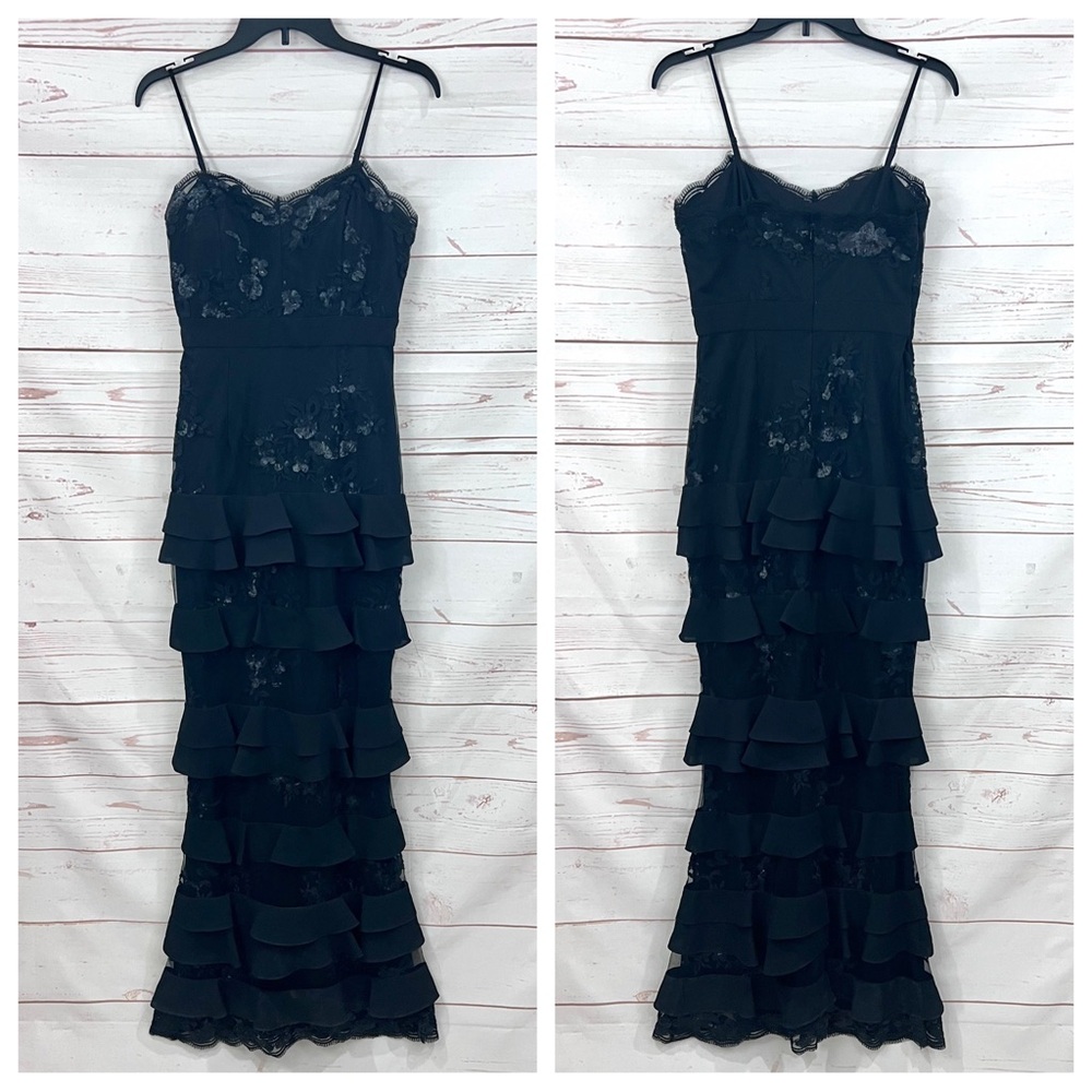 Laundry Shelli Segal Tiered Lace Sequin Cocktail Maxi Prom Dress Evening Gown - Picture 5 of 16